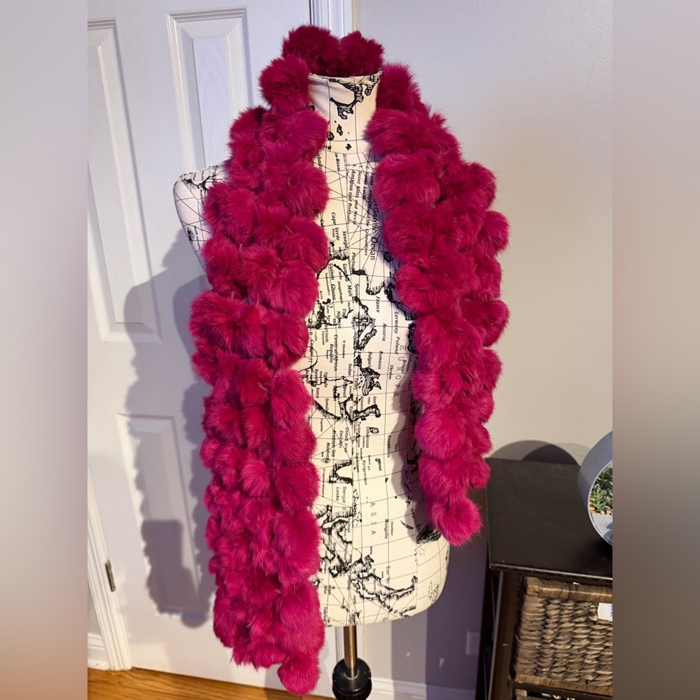 Pom-pom 100% rabbit fur clusters collar balls handmade scarf vintage stole rose